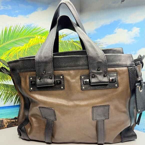 Chloé Tracy Two-Tone Leather Tote Satchel Black & Brown Top Handle Certification - Picture 3 of 14